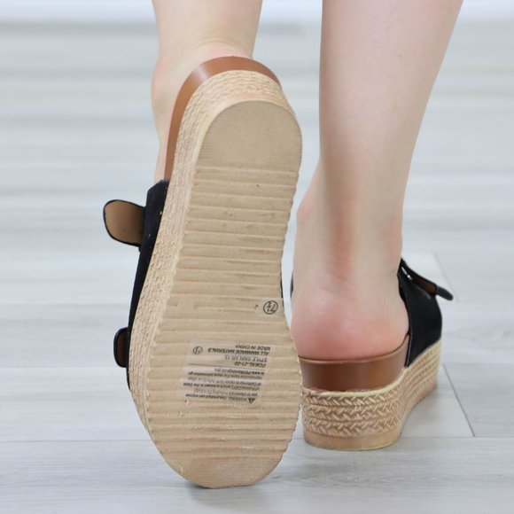 Suede Black Double Straps Comfort Platform Sandal Slip On Sliders - Picture 6 of 12